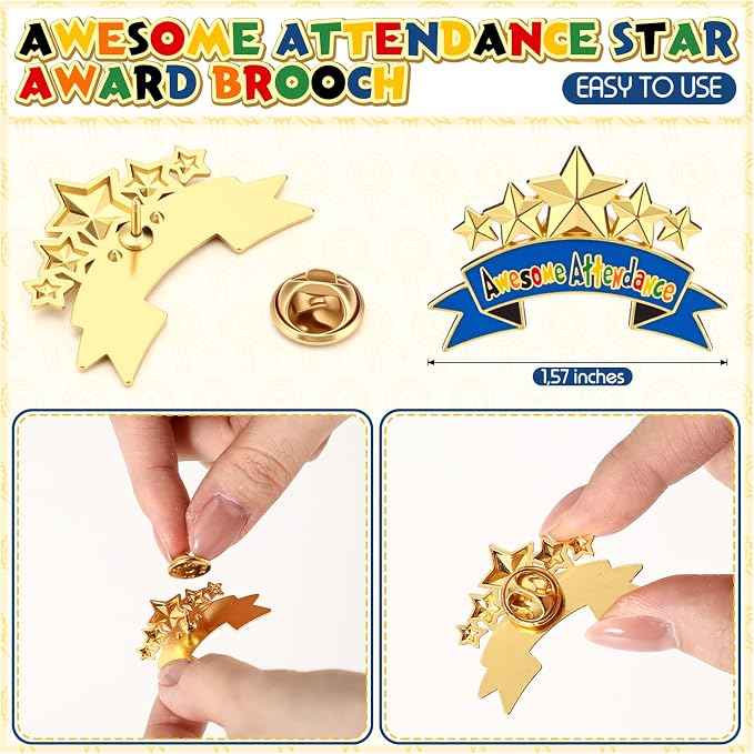 Huquary 50 Pcs Perfect Awesome Attendance Awards Awesome Attendance Star Lapel - Image 2