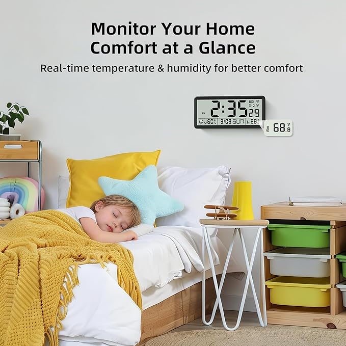 EASYERA 15'' Large Digital Wall Clock Battery Operated, Atomic Clock - Image 4