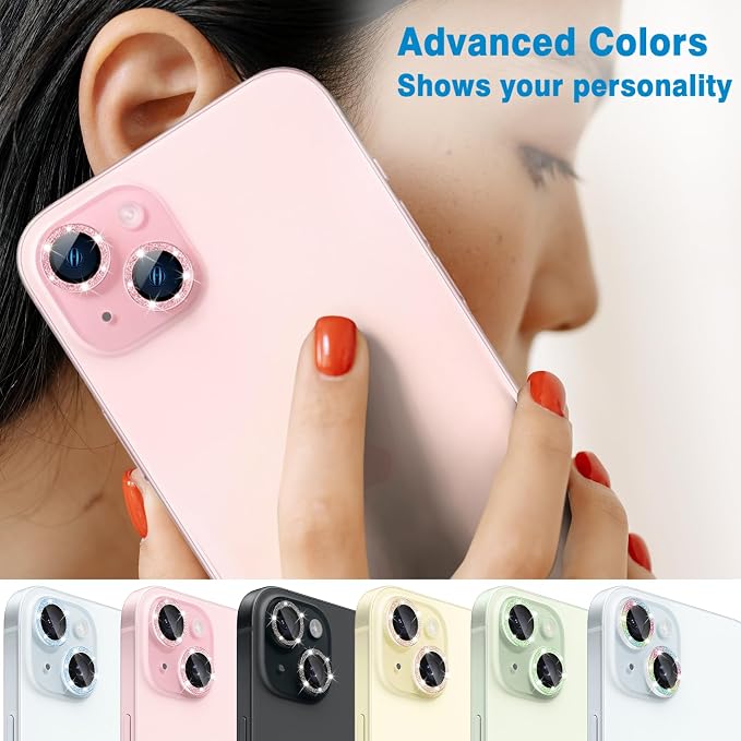 Compatible with iPhone 15 & 15 Plus Camera Lens Protector, Bling Glitter 9H - Image 7