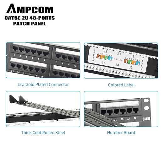 AMPCOM Premium Series CAT5/5e 48 Ports Patch Panel, Rack Mount - Image 4