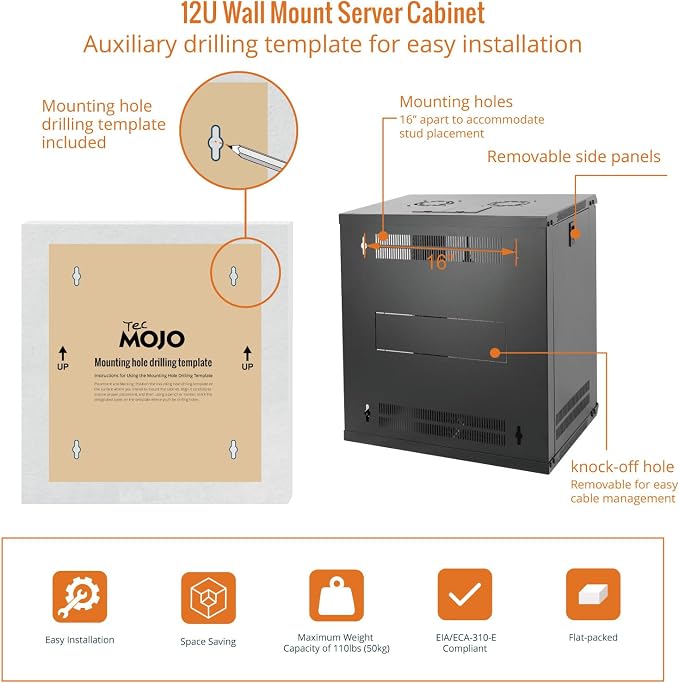 Tecmojo 12U Wall Mount Server Cabinet IT Network Rack Enclosure Lockable Door - Image 5