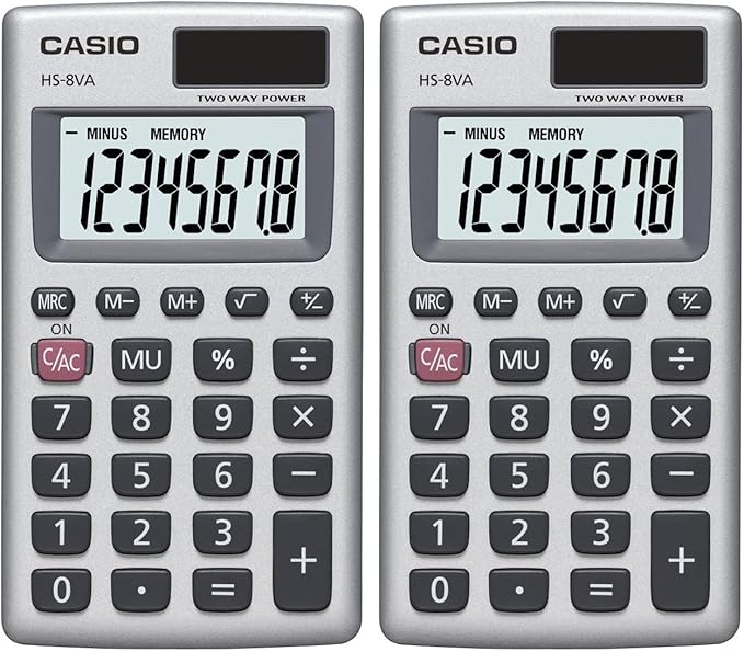 Casio HS-8VA Mini 6-Function Calculator | Large 8-Digit LCD Display | Solar by Casio