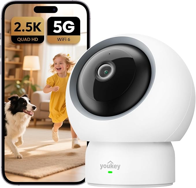 youkey 2.5K Indoor Camera, No Monthly Fees, 360° Dog/Pet Camera by youkey