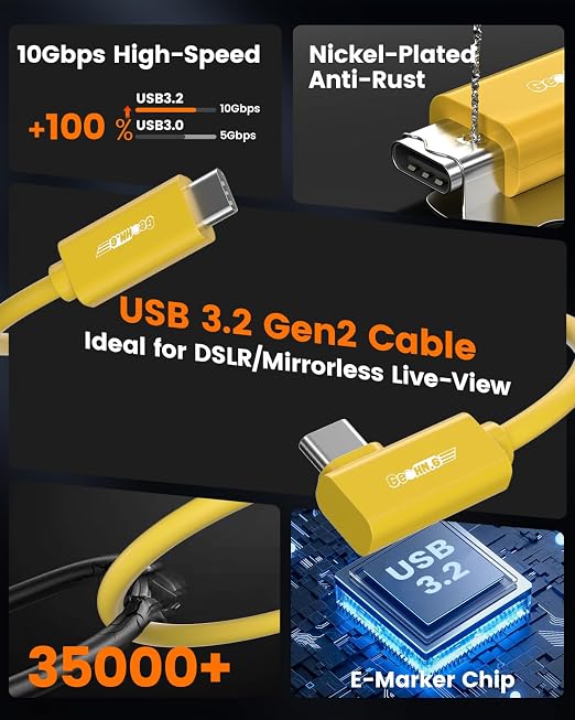 Fiber Optic USB C Tethering Cable 30FT, Right Angle 10Gbps USB 3.2 Gen 2 - Image 6