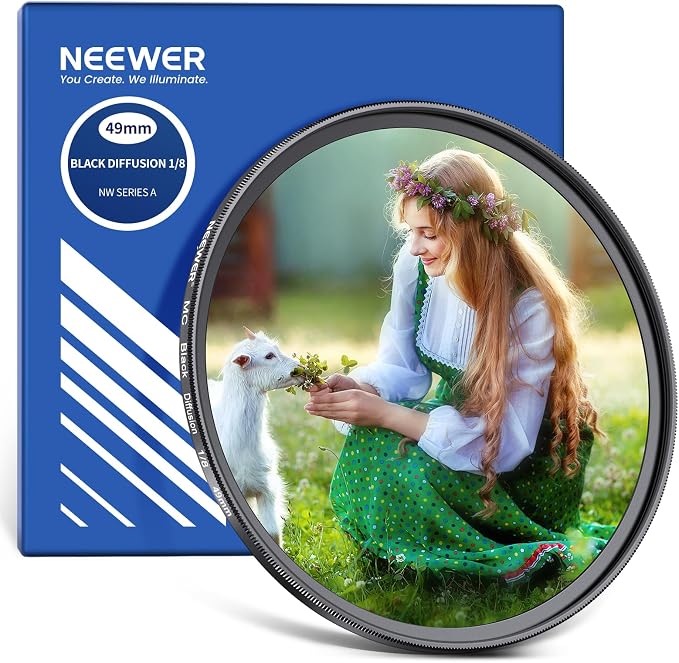 NEEWER 49mm Black Diffusion 1/8 Filter Soft Dreamy Cinematic Effect Filter by Neewer