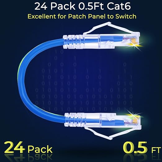 Rapink 24 Pack Cat6a Ethernet Patch Cables 0.5ft Blue, Supports 10G, Data Center - Image 2