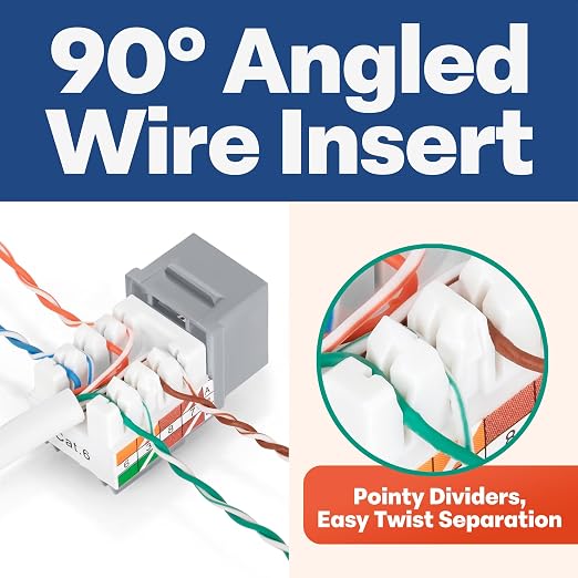 Everest 90° Angled RJ45 Cat6 Keystone Jacks 100-Pack in Gray - Image 3