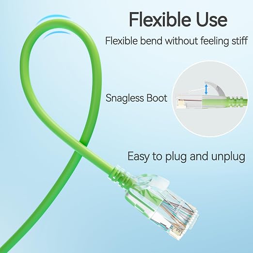 Cat6 Slim Patch Cables 2 Feet 10-Pack Green, Cat6a Patch Cables 10Gbps 550MHz - Image 5