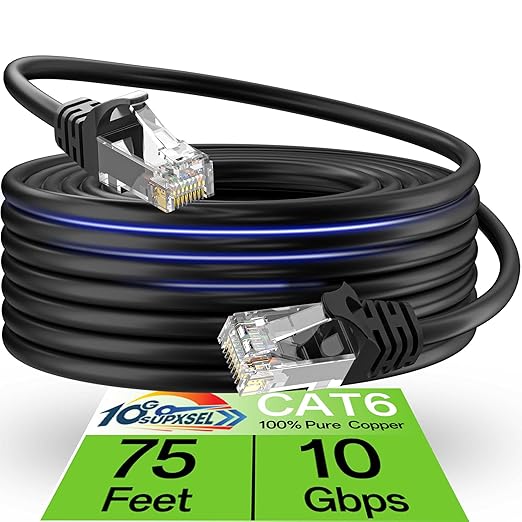 Cat 6 Ethernet Cable 75FT Outdoor&Indoor, Cat6 Ethernet Patch Cable 10Gbps by 10Gsupxsel