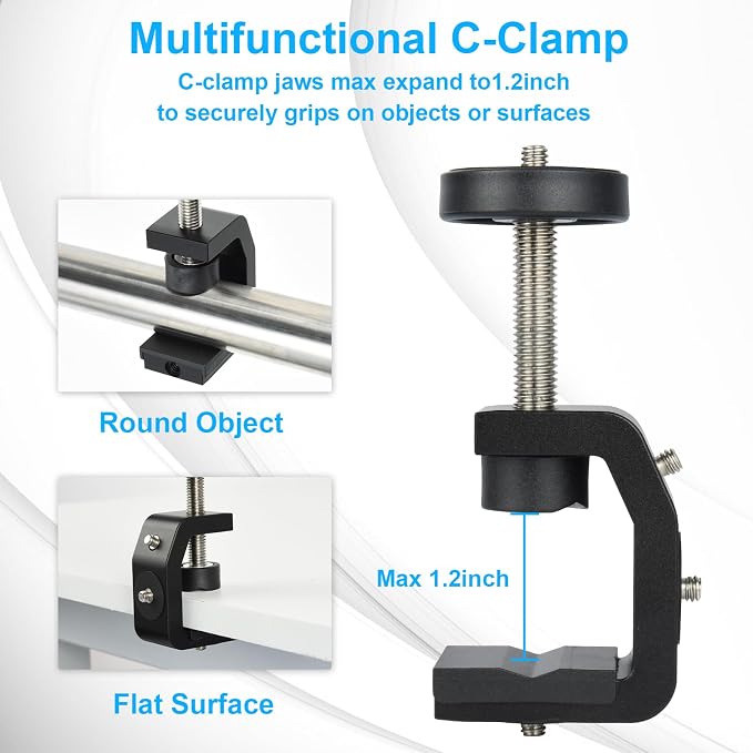 UTEBIT Super Clamp Mount with Mini Ball Head Mount, 1/4 Screw Hot Shoe Adapter - Image 6