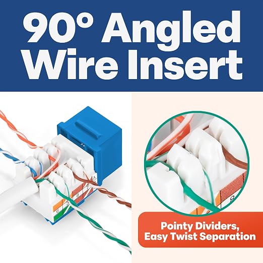 Everest 90° Angled RJ45 Cat5e Keystone Jacks 20-Pack in Blue - Image 3
