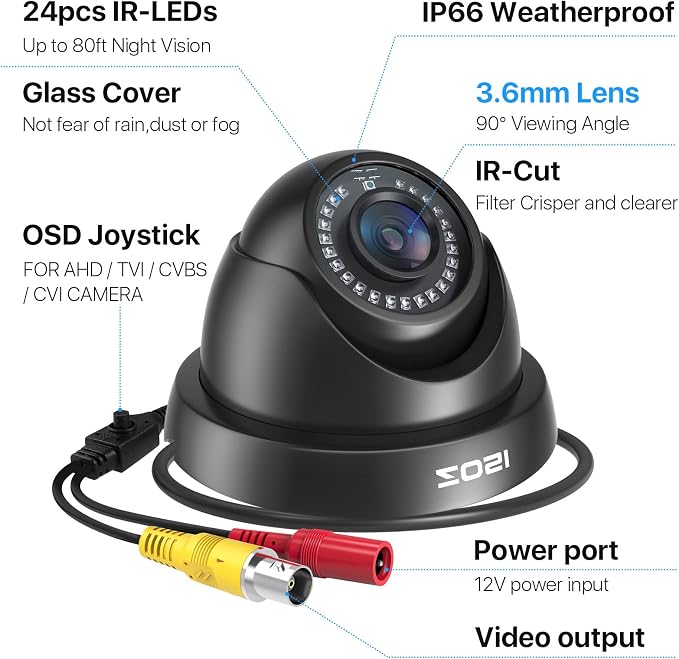 ZOSI 2.0MP FHD 1080p Dome Camera Housing Outdoor Indoor, 80ft IR Night Vision - Image 8