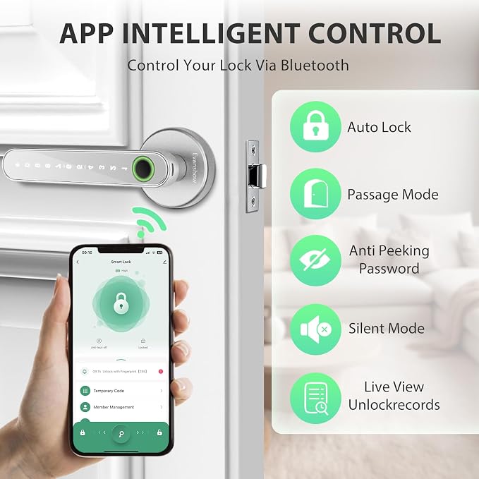 Smart Door Lock with Knob, Keyless Entry Door Locks with Handle, Fingerprint - Image 6