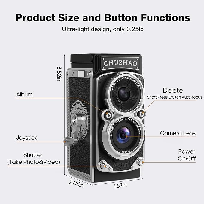 CHUZHAO Vintage Mini Digital Camera, Portable TLR Style Retro Point and Shoot - Image 6