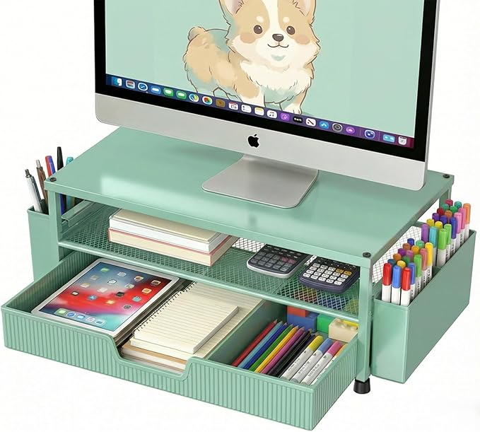 ECOLOVI Desk Organizer and Accessories, 2-Tier Computer Monitor Stand Rise by ECOLOVI
