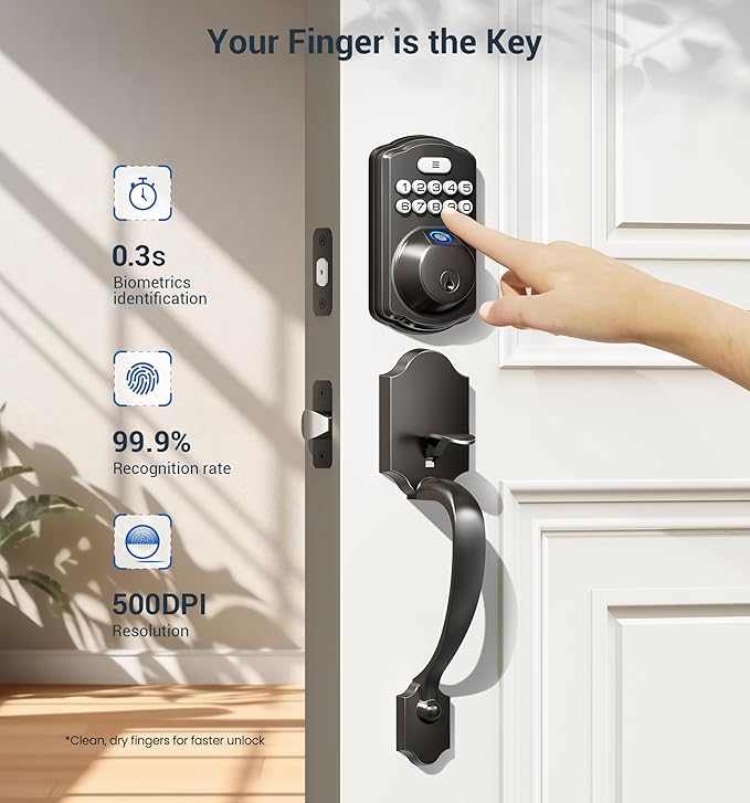 Veise Fingerprint Door Lock Set, Keyless Entry Door Lock, Front Handle Set - Image 3