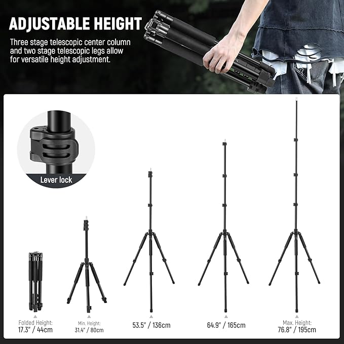 NEEWER Photography Light Stand, 1.5-6.4ft/47-195cm Aluminum Reversible Studio - Image 2