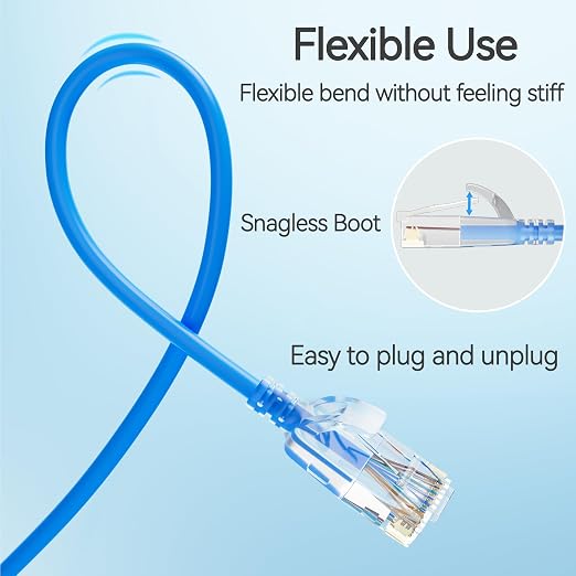 Cat6 Slim Patch Cables 5 Feet 24-Pack Blue, Cat6a Patch Cables 10Gbps 550MHz - Image 5