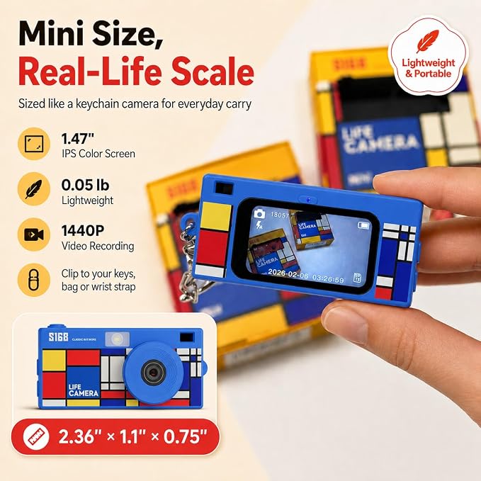Mini Keychain Digital Camera, 1440P Video, 2MP Photos, 16GB Card, Type C - Image 2