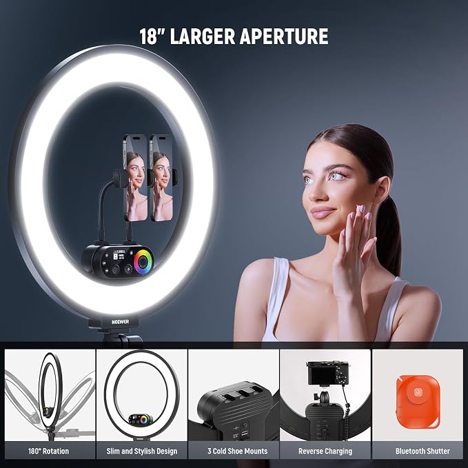 NEEWER RL45C 18" Edge Lit 45W RGB LED Ring Light - Image 6