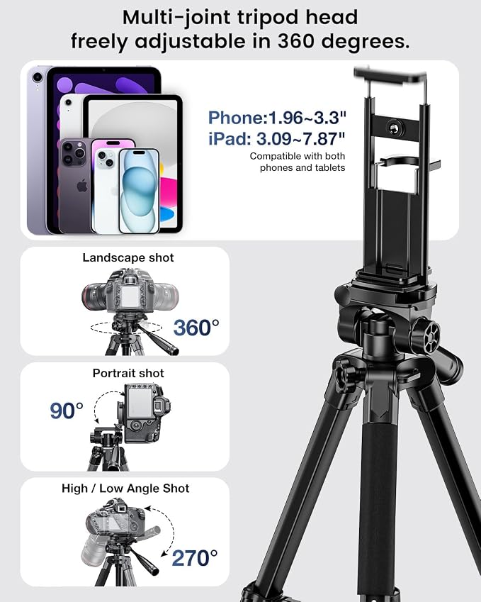 CAMBOFOTO 73" Camera Tripod and Monopod, Professional Aluminum Tripod Stand - Image 5