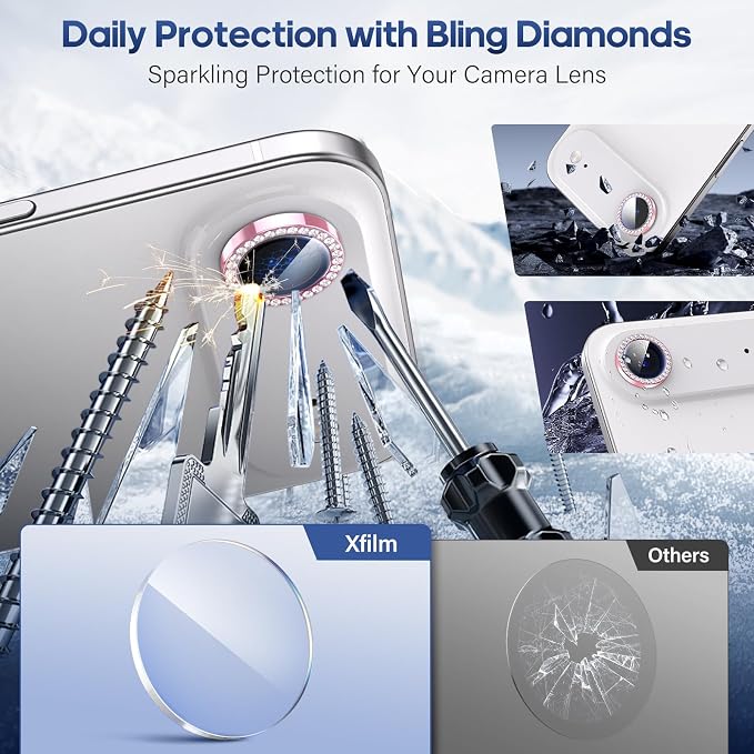 for iPhone 17 Air Camera Lens Protector Bling, Individual Diamond Metal Ring - Image 3