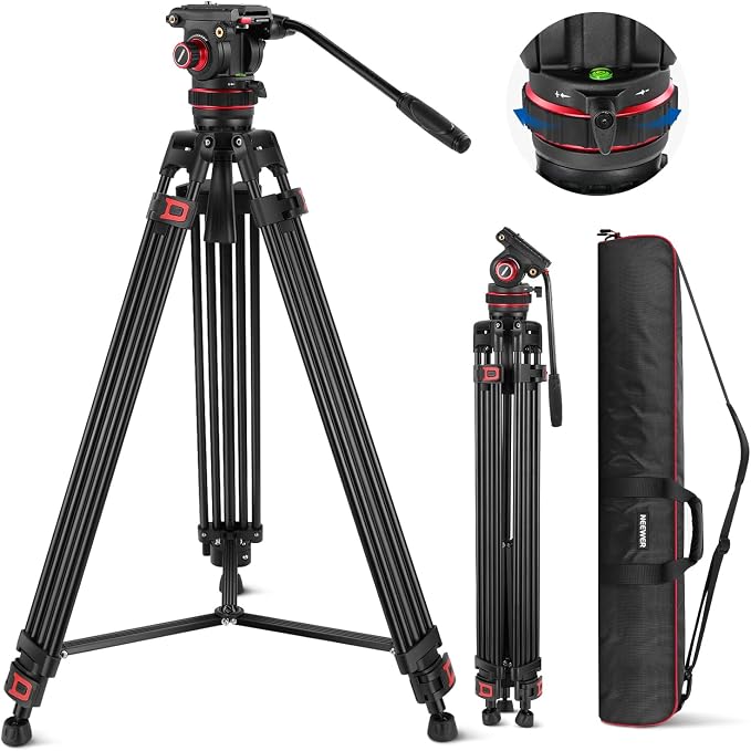NEEWER 74" Video Tripod with Adjustable Damping Fluid Head, Metal Heavy Duty by Neewer