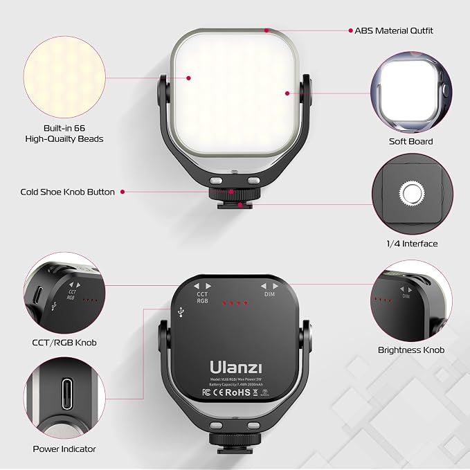 ULANZI VL66 RGB Adjustable Rechargeable 2500-6500K - Image 4