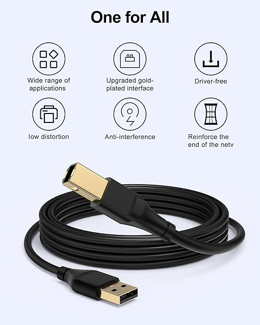 HP Printer Cable 3ft, Square USB A to USB B Cable - Image 4