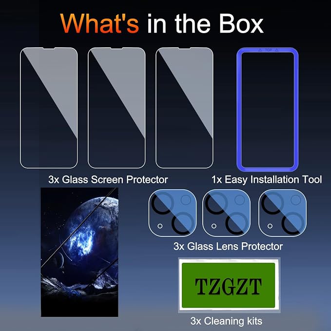 TZGZT 3 Pack Screen Protectors for iPhone 13, 9H Tempered Glass, Military Grade - Image 2