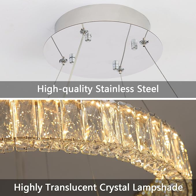 HAIXIANG Modern Crystal Chandelier Dimmable LED Ring Pendant Lights Adjustable - Image 7