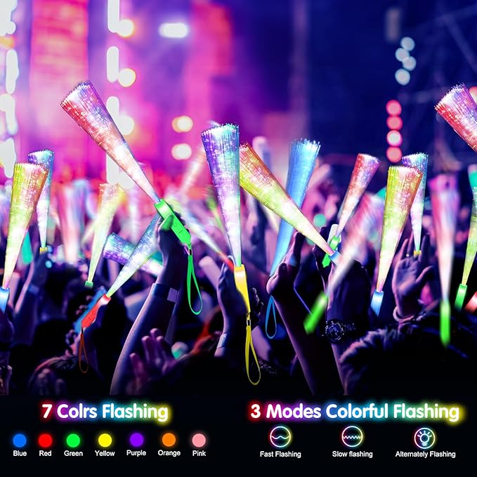 SHQDD 200PCS Glow Fiber Optic Sticks, LED Light Wands, Glow in The Dark Party - Image 4