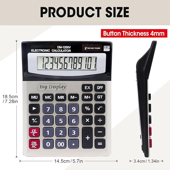 2 Pack Calculator, Calculators Desktop 12 Digit Extra Large LCD Display - Image 6
