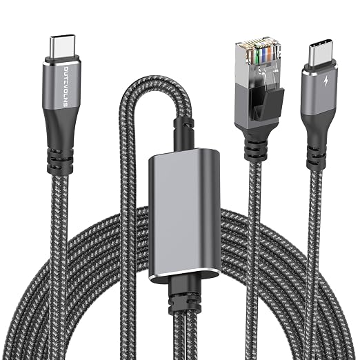 USB C to Ethernet Cable with Charging 15 Feet, USB-C Male 100W PD & Gigabit LAN by DUTEVOLNS