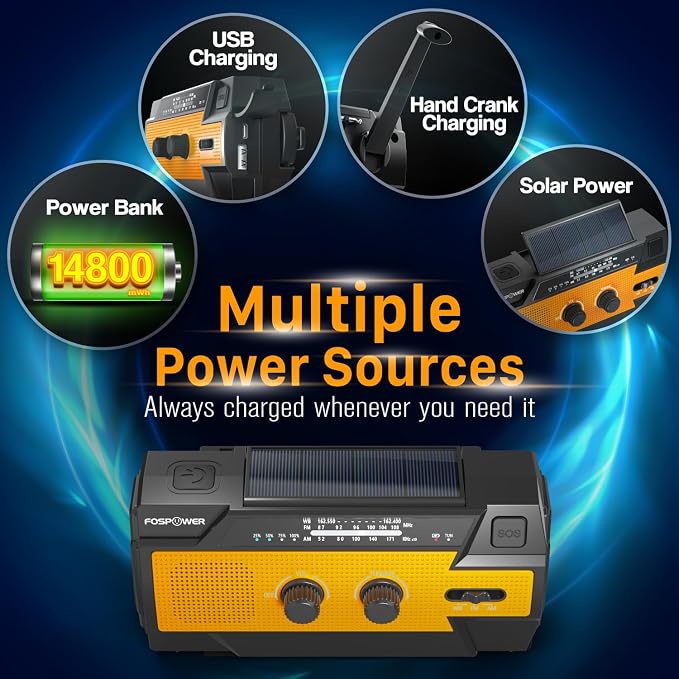 FosPower NOAA Emergency Weather Radio A3 14800mWh Portable Power Bank, - Image 7