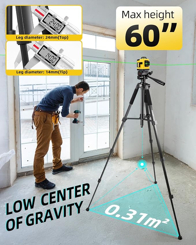 60 Inches Heavy Duty Aluminum Tripod, 0.8mm Thick Laser Level Tripod - Image 4