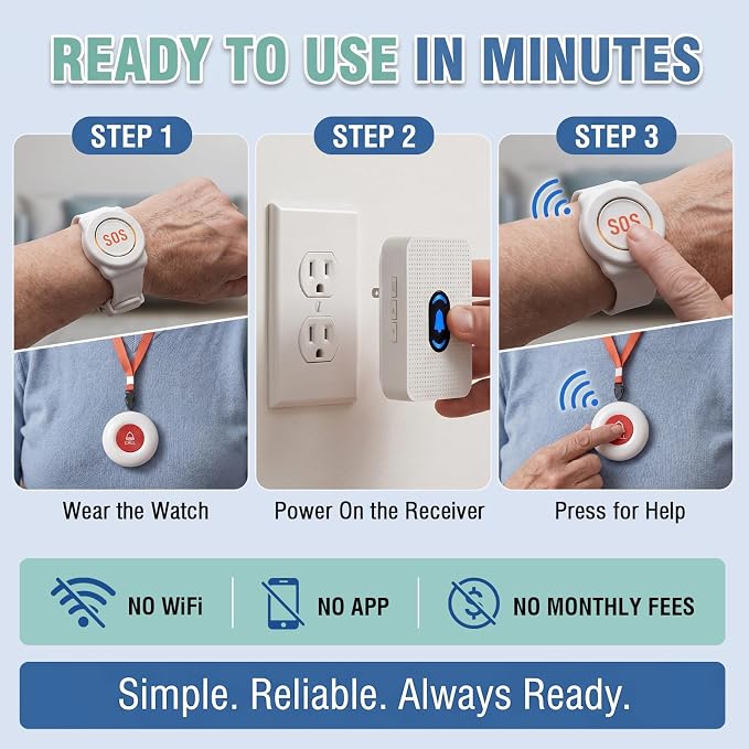 Daytech Wireless Wrist Pager Caregiver Call Button in Home System Watch Alarm - Image 6