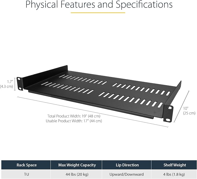 StarTech 2-Pack 1U Server Rack Shelf, Vented Rackmount Cantilever Tray - Image 2