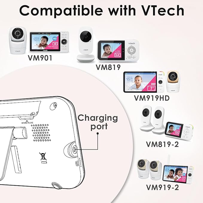 5V Charger Compatible with VTech VM901 VM919HD VM919-2HD VM819 VM819-2 PU Baby - Image 2