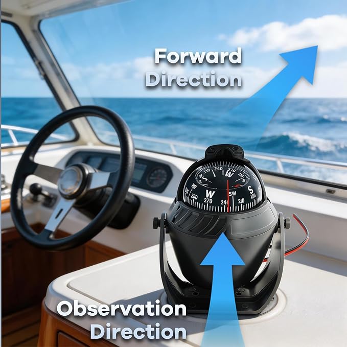 Boat Compass with Magnetic Declination Adjustment, Pivoting Marine Compass - Image 6