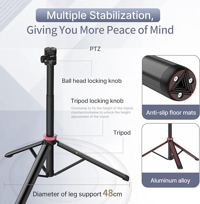 ULANZI MT-79 Extendable Tripod Aluminum 81" Portable Adjustable Light Stand w - Image 5