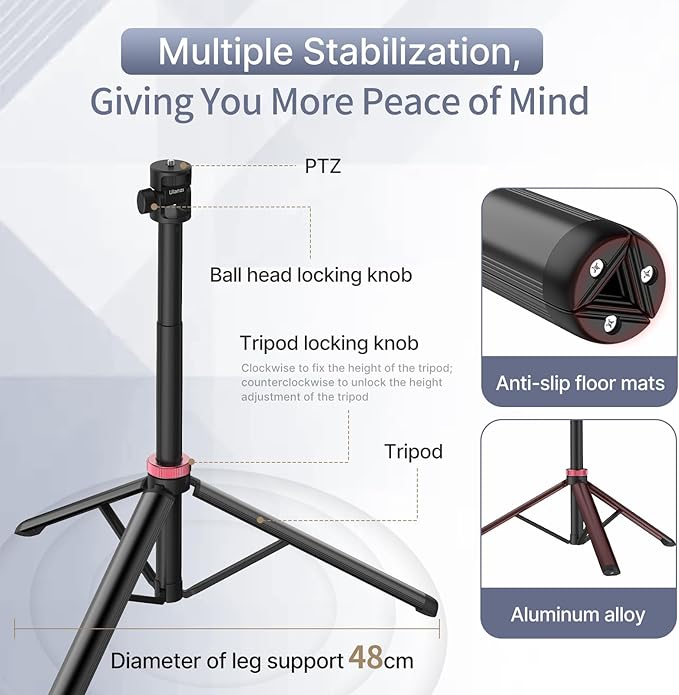 ULANZI 81" Tall Tripod for Camera&Phone, Extendable Aluminum Light Stand - Image 5