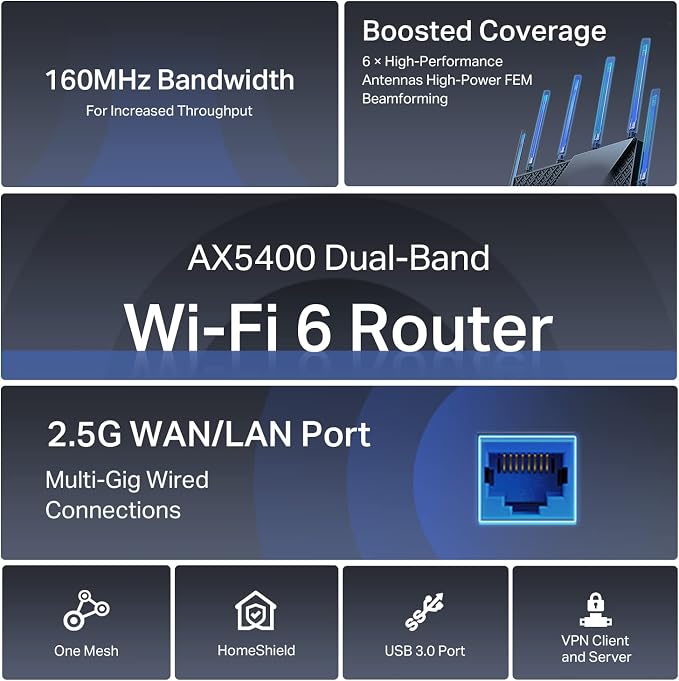 TP-Link AX5400 WiFi 6 Router Multi Gigabit Wireless Internet Router, 1 x 2.5 - Image 3