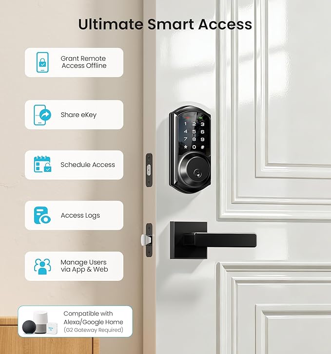 Veise VE06-L Smart Locks with 2 Lever Handle Set, App Control, Keyless Entry - Image 4