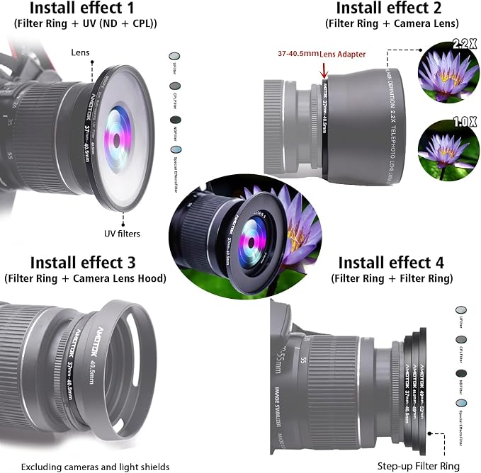 37mm Lens to 40.5mm Camera Lens Adapter, 37mm to 40.5mm Filter Step up Ring - Image 6