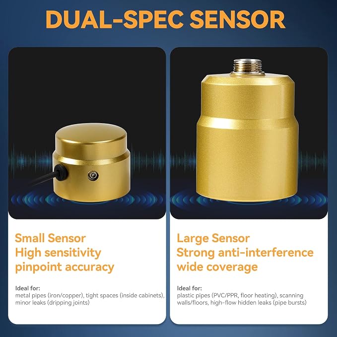 Underground Water Leak Detector, Water Pipe Leak Monitor w/ Dual-Size Sensors - Image 3