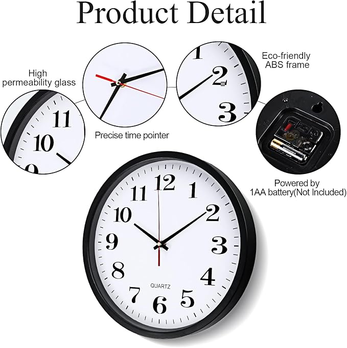 Silent Wall Clocks with Chalkboards and Marker, Battery Operated Round Multi - Image 3