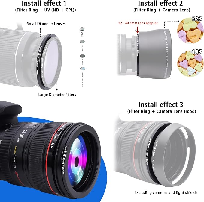 52mm Lens to 40.5mm Camera Filters Ring Compatible All 52mm Camera Lenses to - Image 5