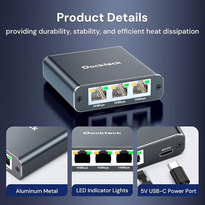 Ethernet Splitter 1 to 3 1000Mbps, Dockteck Internet Cable Splitter 1 in 3 Out - Image 6