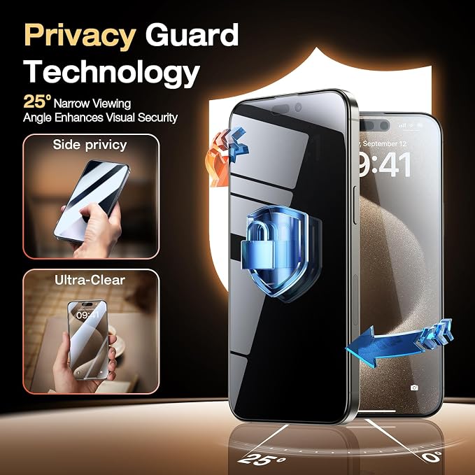 EGV 2 Pack for iPhone 15 Pro Max Privacy Screen Protector, 9H+ Military Grade - Image 2